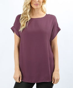 Plum Roll Sleeve Blouse