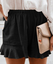 Load image into Gallery viewer, Linen Elastic Waist Ruffled Shorts with Pockets
