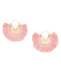 Pink Tassel Fan Drop Earrings