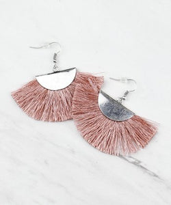 Blush & Silvertone Fan Fringe Drop Earrings