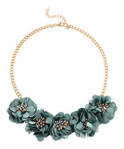 Blue Green Floral Statement Necklace