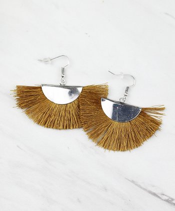 Mustard & Silvertone Fan Fringe Drop Earrings