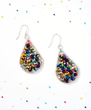 Rainbow Iridescent Beaded Tear Drop Earrings