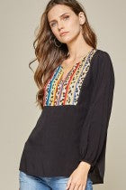 Black Colorblock Leopard Serape Stripe Tunic