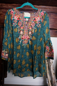 Embroidered Turquoise 3/4 Flare Sleeve