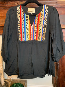 Black Colorblock Leopard Serape Stripe Tunic