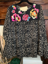 Load image into Gallery viewer, L/S Leopard Floral Embroidery Blouse
