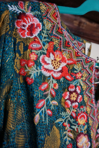 Embroidered Turquoise 3/4 Flare Sleeve