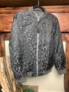 Black Leopard Jacquard Bomber Jacket